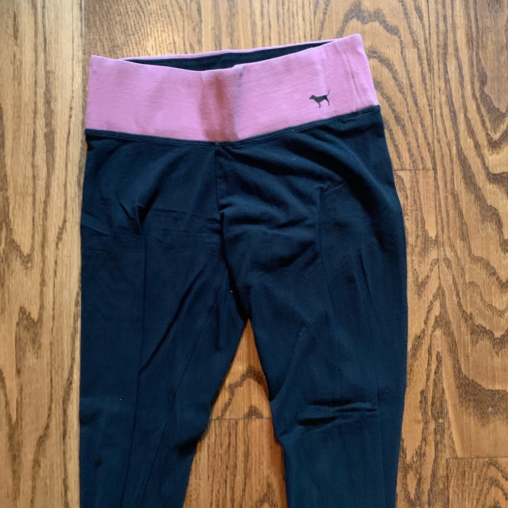 VS Pink black leggings with silver lettering